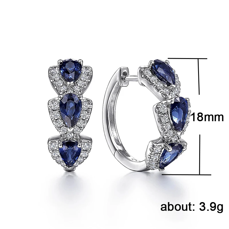 Blue Cubic Zirconia Hoop Earrings Wedding Jewelry