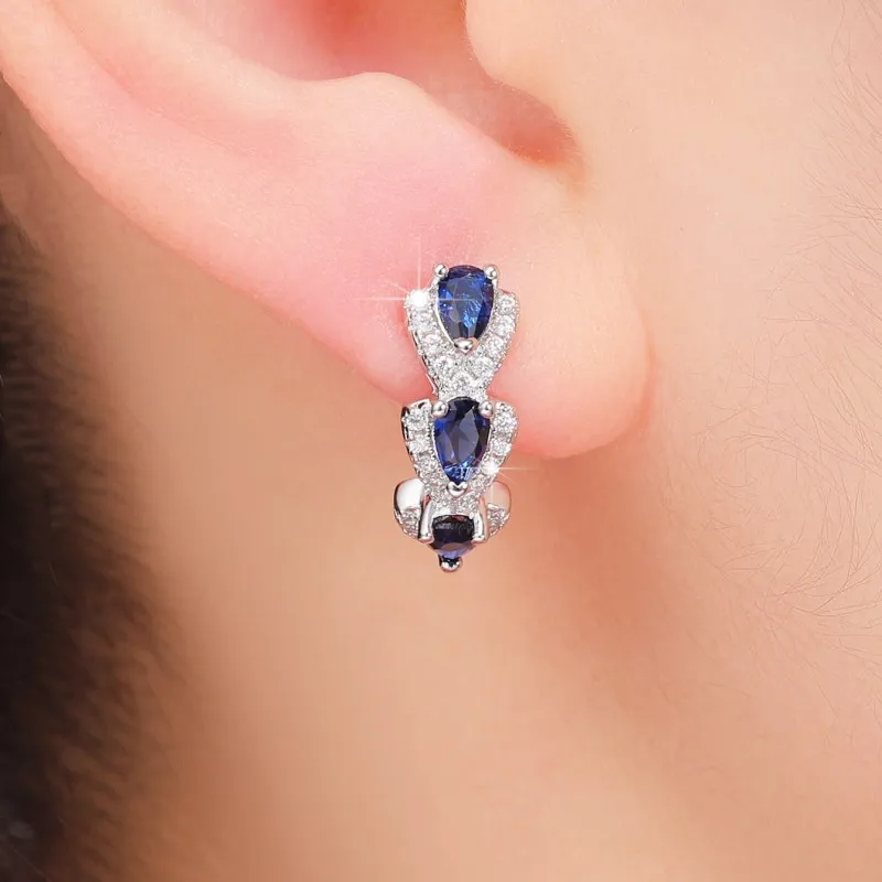 Blue Cubic Zirconia Hoop Earrings Wedding Jewelry