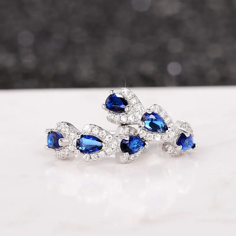 Blue Cubic Zirconia Hoop Earrings Wedding Jewelry