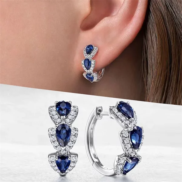 Blue Cubic Zirconia Hoop Earrings Wedding Jewelry