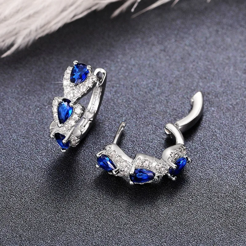 Blue Cubic Zirconia Hoop Earrings Wedding Jewelry