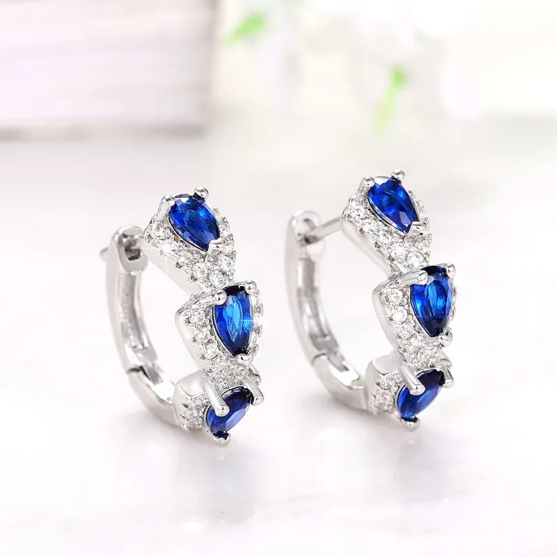 Blue Cubic Zirconia Hoop Earrings Wedding Jewelry