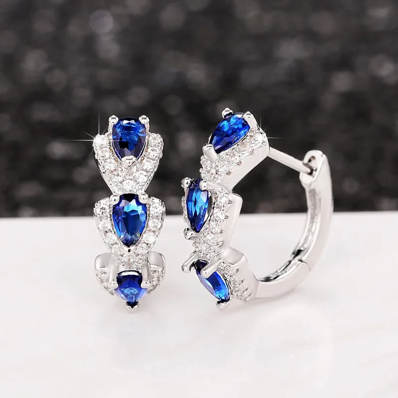 Blue Cubic Zirconia Hoop Earrings Wedding Jewelry