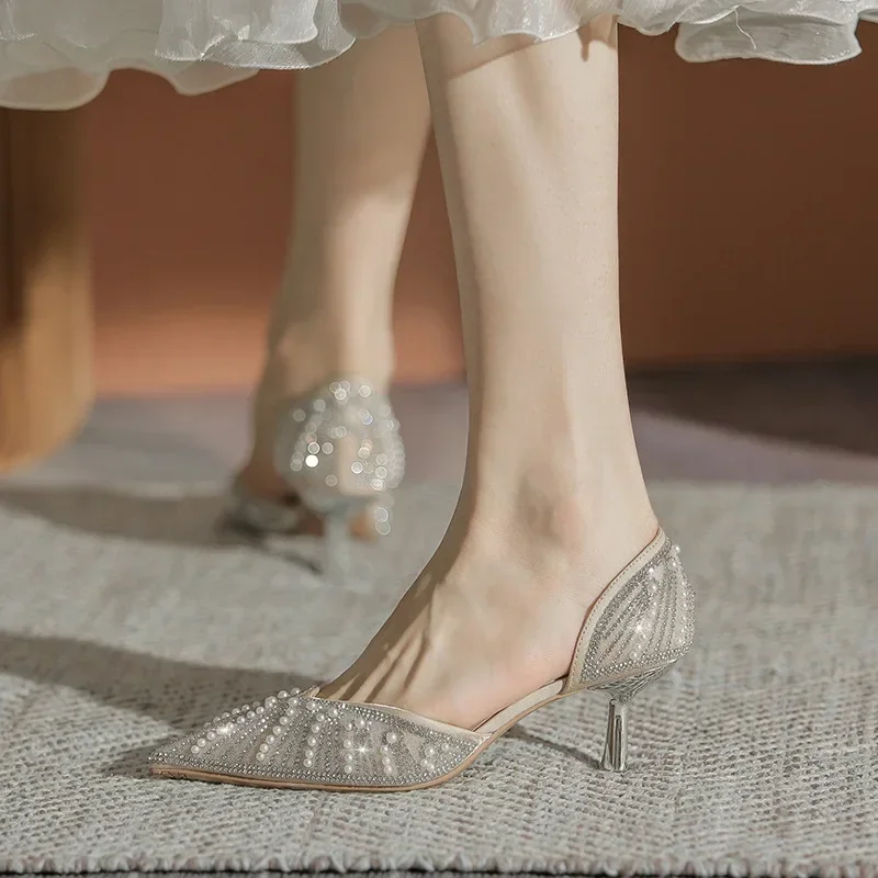 Crystal Cinderella Rhinestone 6CM Pointed Toe Bride Wedding Shoes