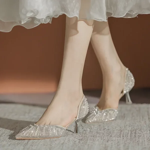 Crystal Cinderella Rhinestone 6CM Pointed Toe Bride Wedding Shoes