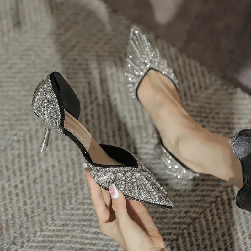 Crystal Cinderella Rhinestone 6CM Pointed Toe Bride Wedding Shoes