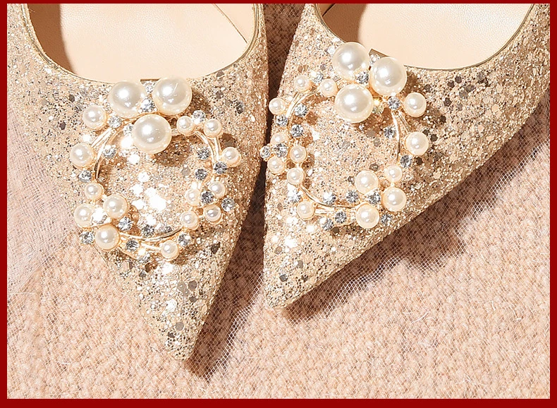 Sequins Bow Tie Stiletto Heels Wedding Pumps Shoes