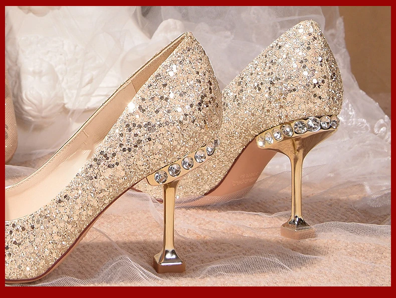 Sequins Bow Tie Stiletto Heels Wedding Pumps Shoes