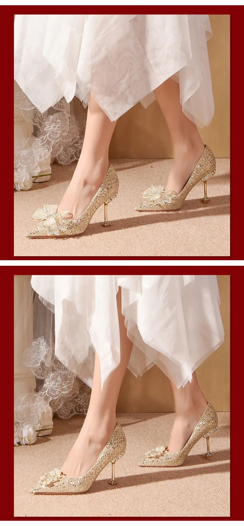 Sequins Bow Tie Stiletto Heels Wedding Pumps Shoes