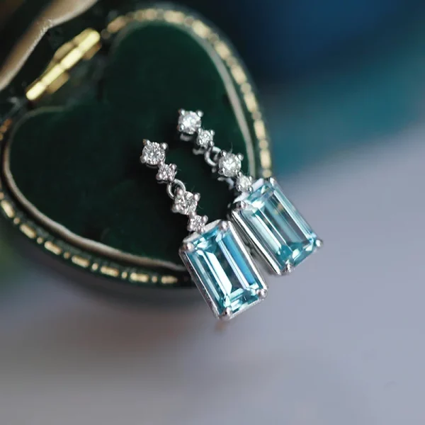 Sky Blue Cubic Zirconia Hanging Earrings Wedding Jewelry