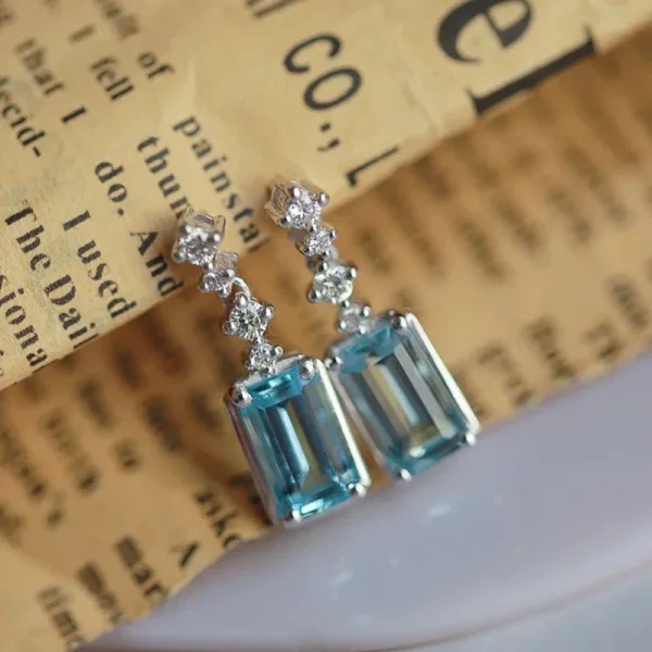Sky Blue Cubic Zirconia Hanging Earrings Wedding Jewelry