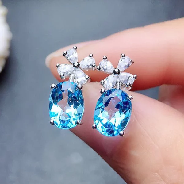 Sky Blue Cubic Zirconia Ear Stud Earrings Wedding Jewelry