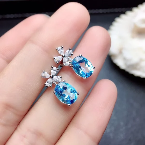 Sky Blue Cubic Zirconia Ear Stud Earrings Wedding Jewelry