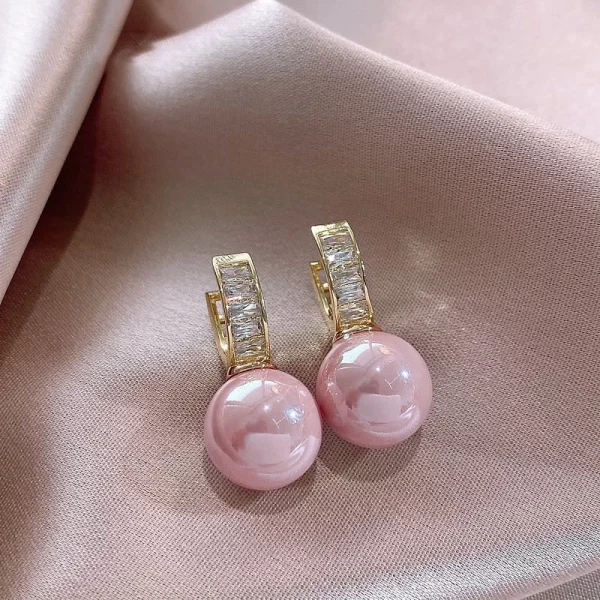 White/Pink Round Pearl Earrings Wedding Jewelry