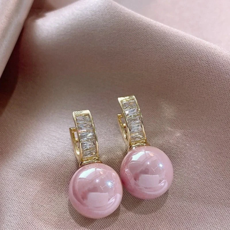 White/Pink Round Pearl Earrings Wedding Jewelry