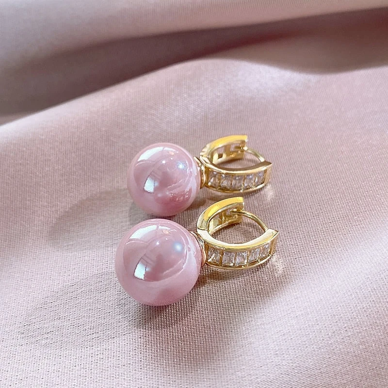 White/Pink Round Pearl Earrings Wedding Jewelry