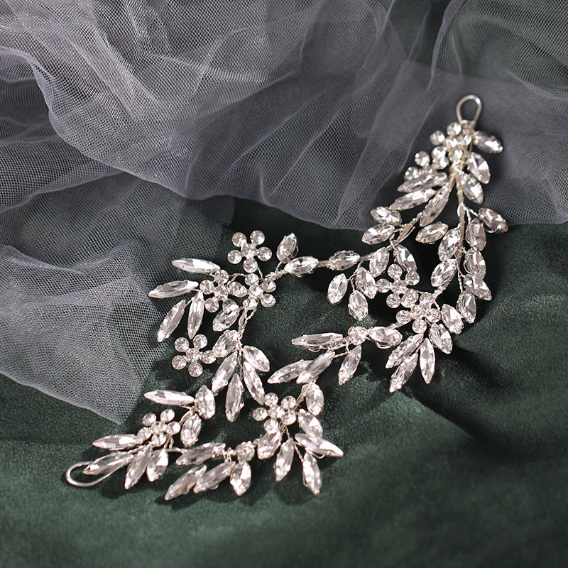 Silver Headband Crystal Flower Bridal Wedding Hair Jewelry