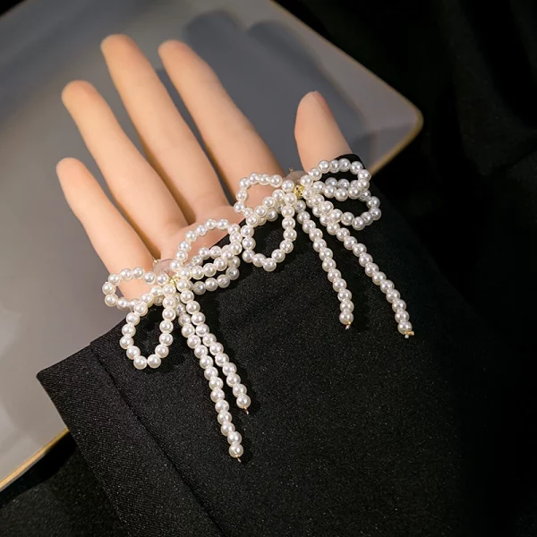 Beaded Pearl Bowknot Earrings Wedding Party Jewelry