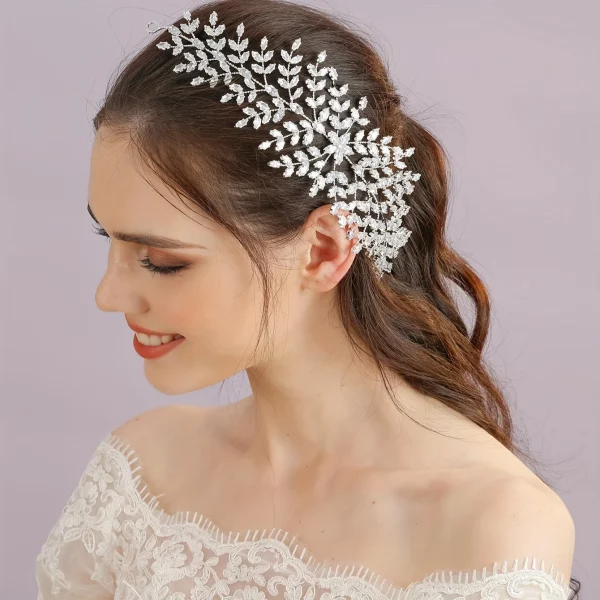 Silver Crystal Floral Headband Bride Tiara Head Jewelry