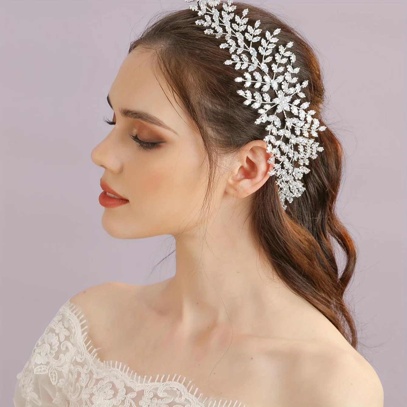 Silver Crystal Floral Headband Bride Tiara Head Jewelry