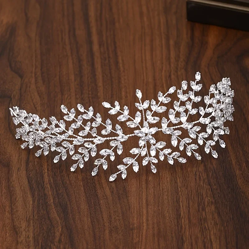 Silver Crystal Floral Headband Bride Tiara Head Jewelry