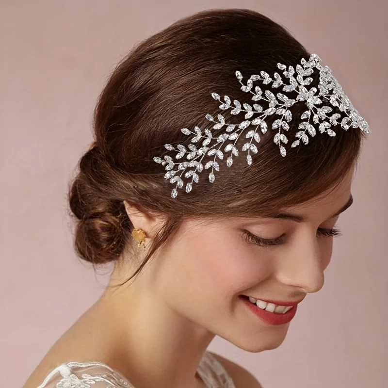 Silver Crystal Floral Headband Bride Tiara Head Jewelry