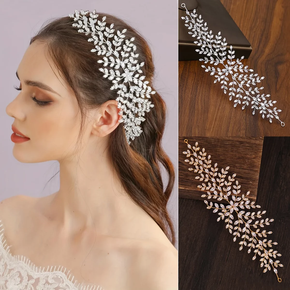 Silver Crystal Floral Headband Bride Tiara Head Jewelry