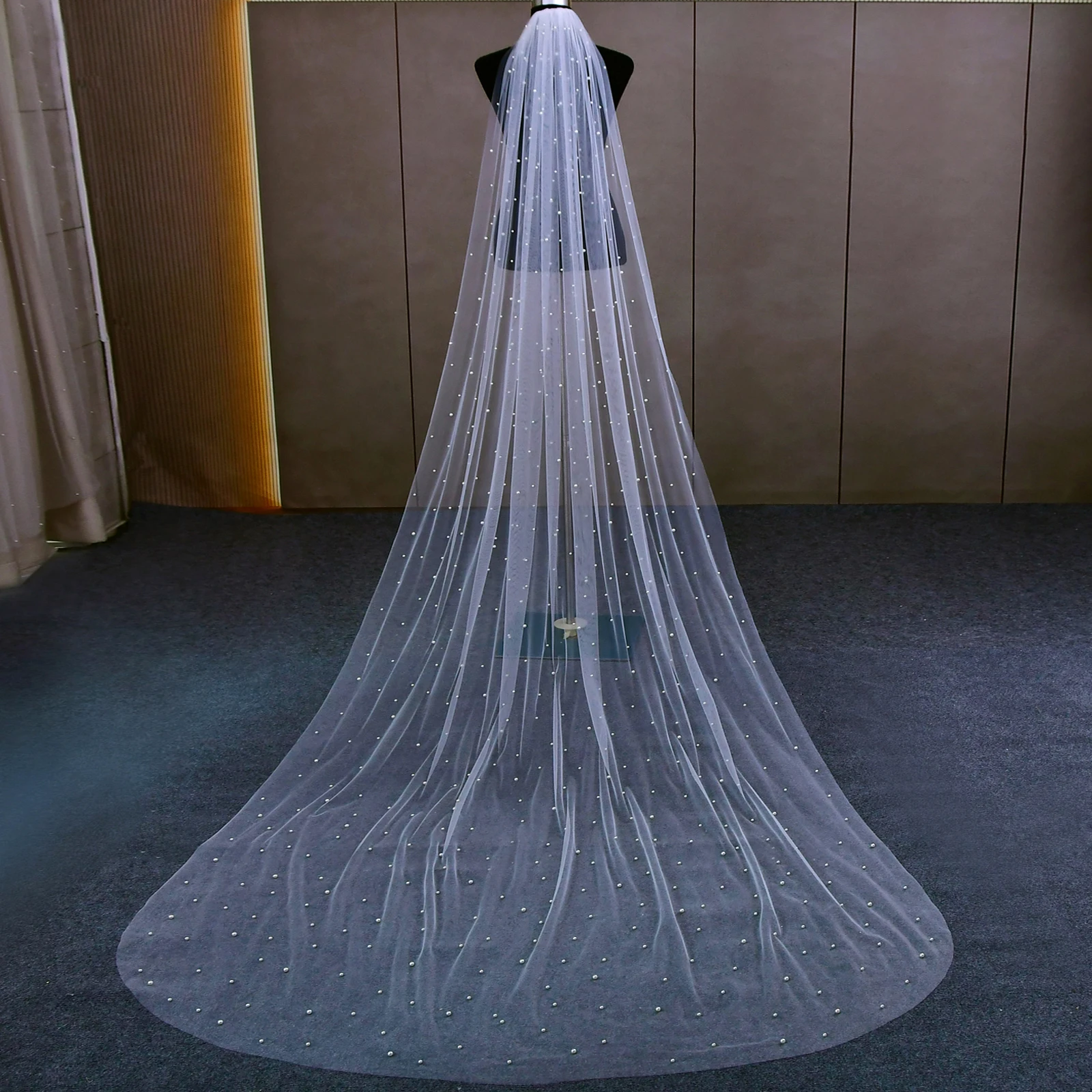 Pearls 1 Tier Soft Beaded 3M Cathedral Length Veil