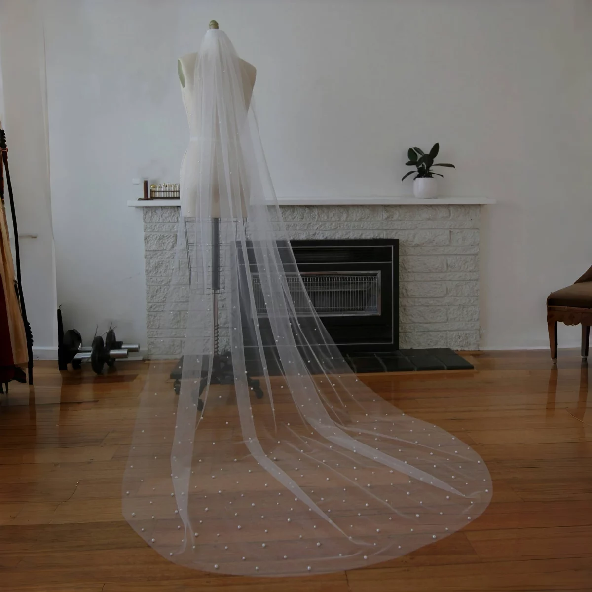 Pearls 1 Tier Soft Beaded 3M Cathedral Length Veil