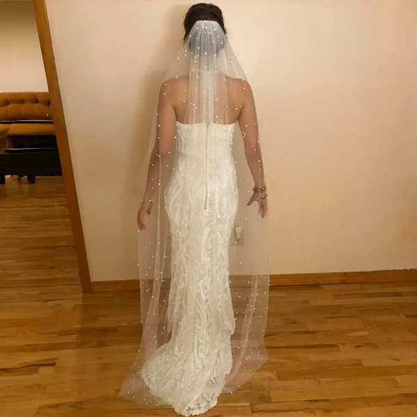 Pearls 1 Tier Soft Beaded 3M Cathedral Length Veil