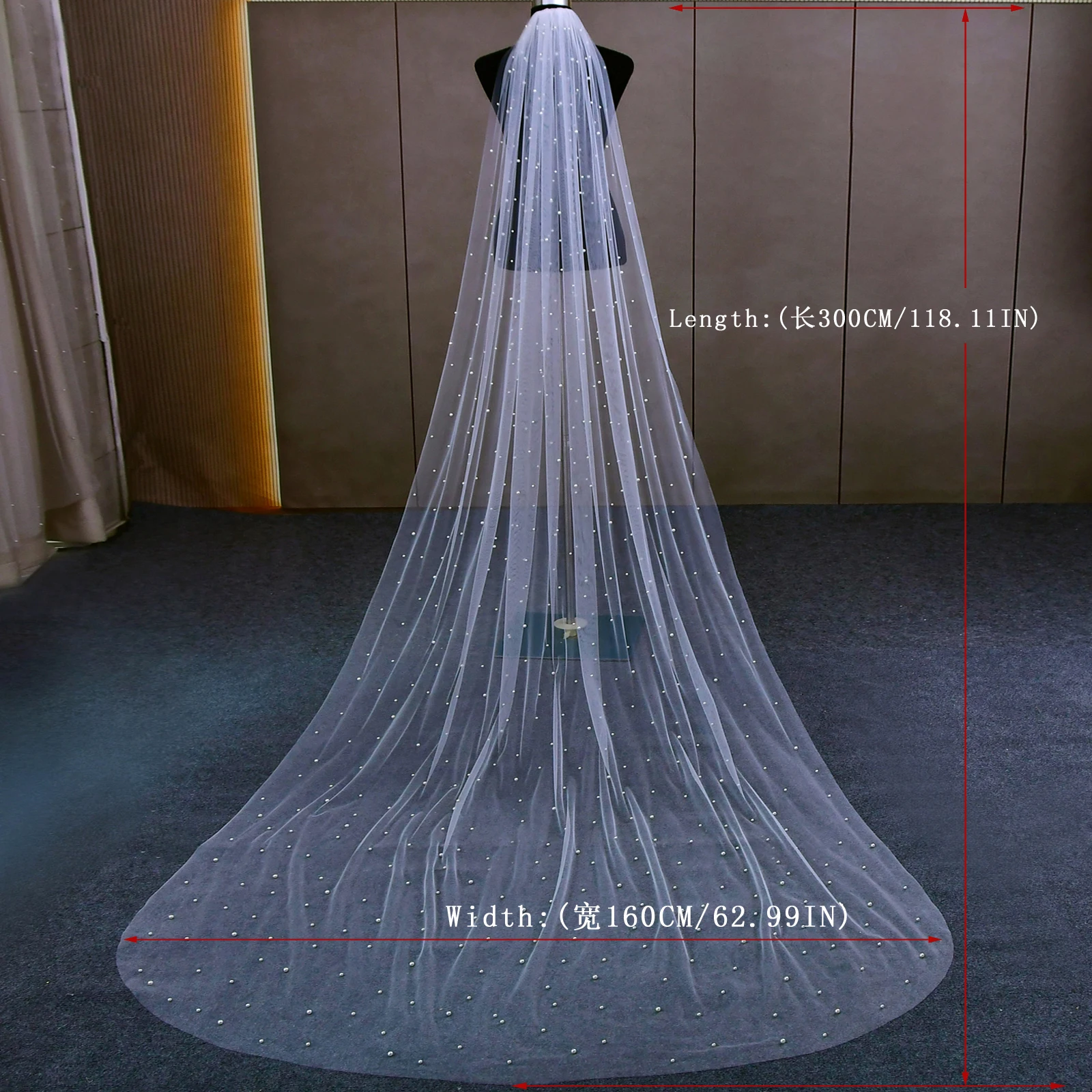 Pearls 1 Tier Soft Beaded 3M Cathedral Length Veil