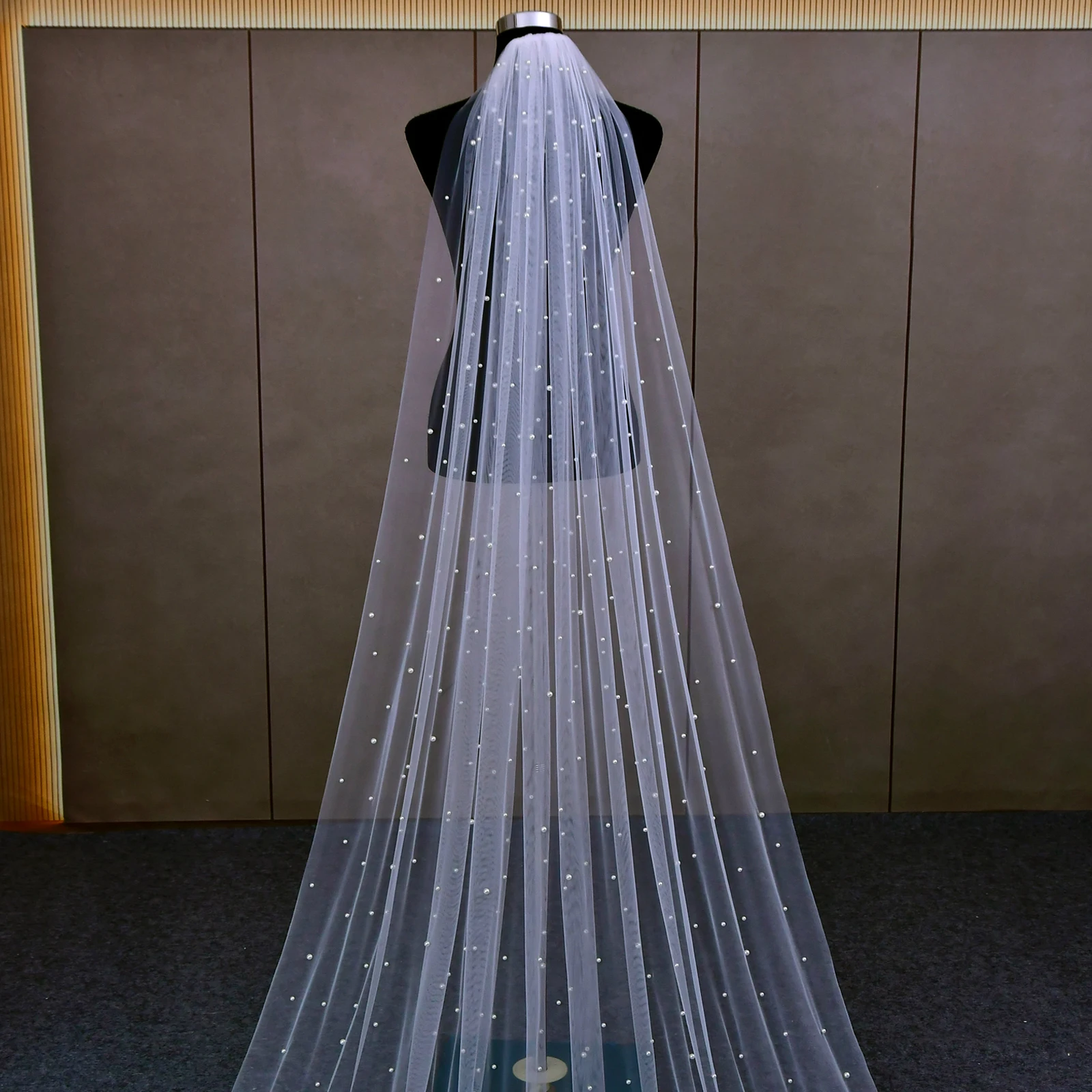 Pearls 1 Tier Soft Beaded 3M Cathedral Length Veil