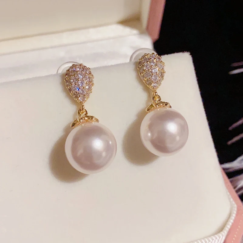 Pearl Zircon Drop Earrings Unique Wedding Party Jewelry