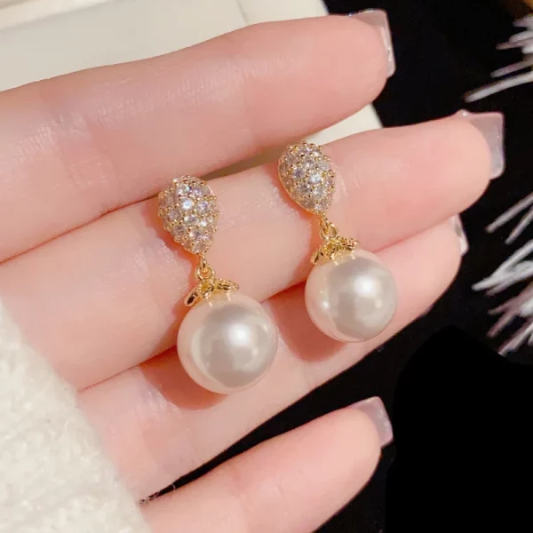 Pearl Zircon Drop Earrings Unique Wedding Party Jewelry
