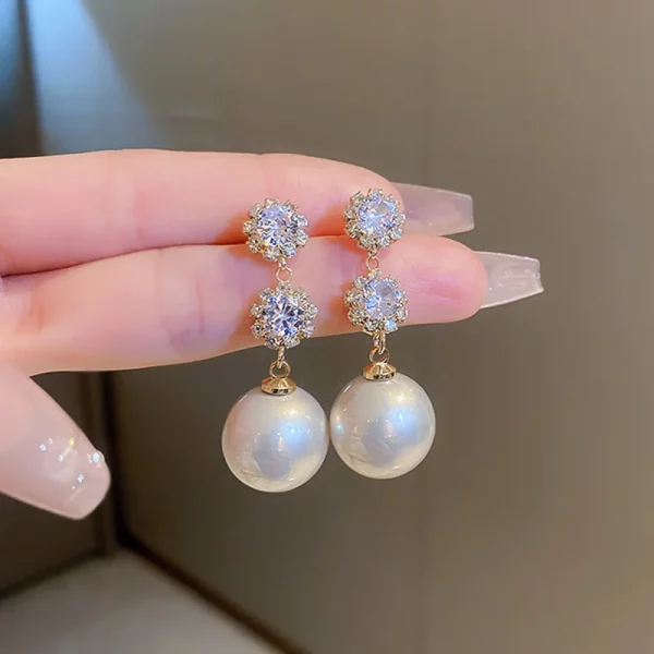 Stylish Brilliant Zirconia Pearl Drop Earrings Bridal Wedding Jewelry