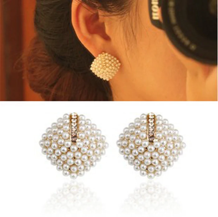 Crystal Rhinestone Pearl Vintage Stud Earrings Wedding Jewelry