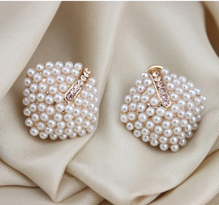 Crystal Rhinestone Pearl Vintage Stud Earrings Wedding Jewelry