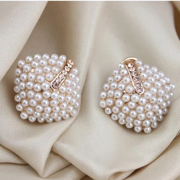 Crystal Rhinestone Pearl Vintage Stud Earrings Wedding Jewelry