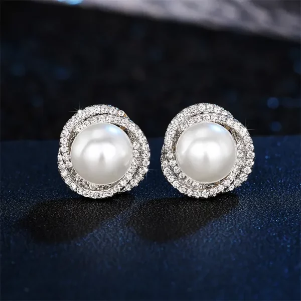 Shiny Pearl Stud Earrings Wedding Party Jewelry