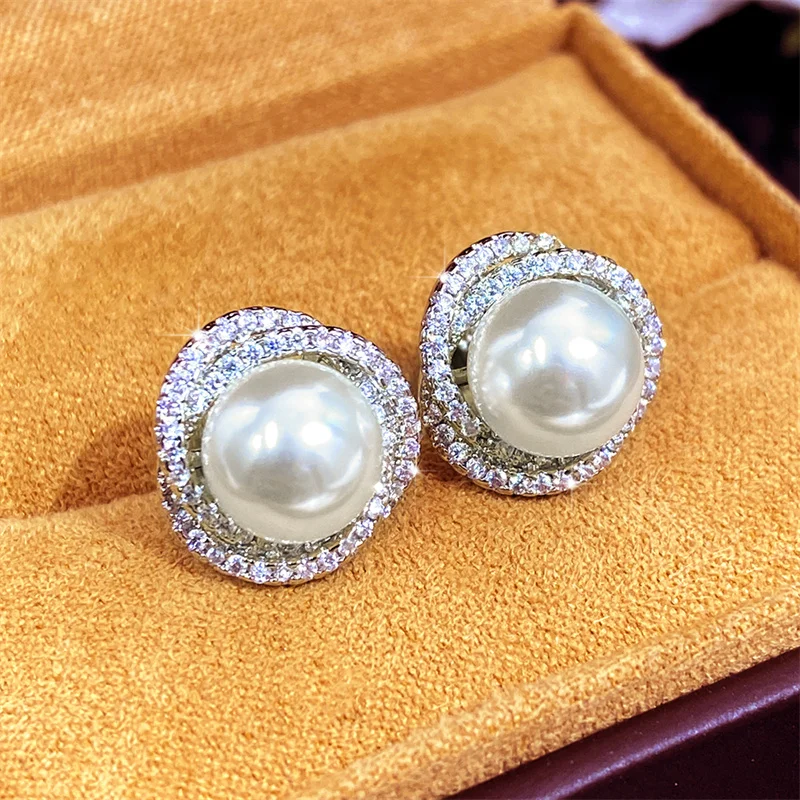 Shiny Pearl Stud Earrings Wedding Party Jewelry