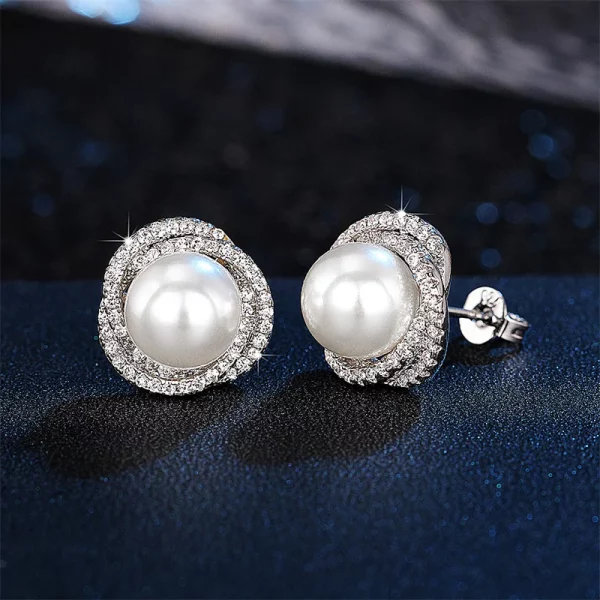 Shiny Pearl Stud Earrings Wedding Party Jewelry