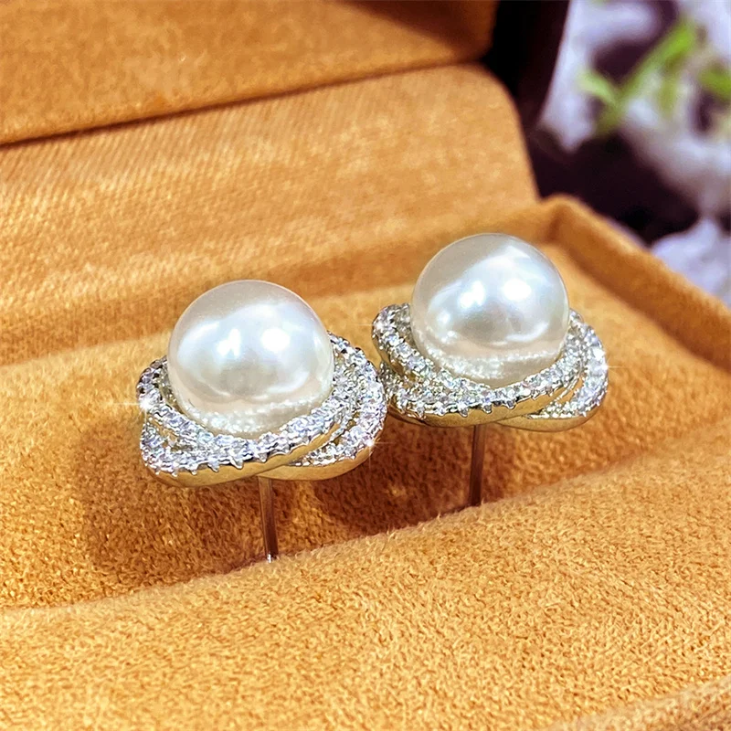 Shiny Pearl Stud Earrings Wedding Party Jewelry