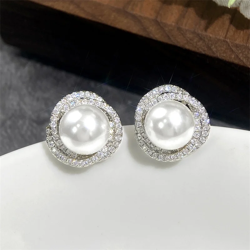 Shiny Pearl Stud Earrings Wedding Party Jewelry