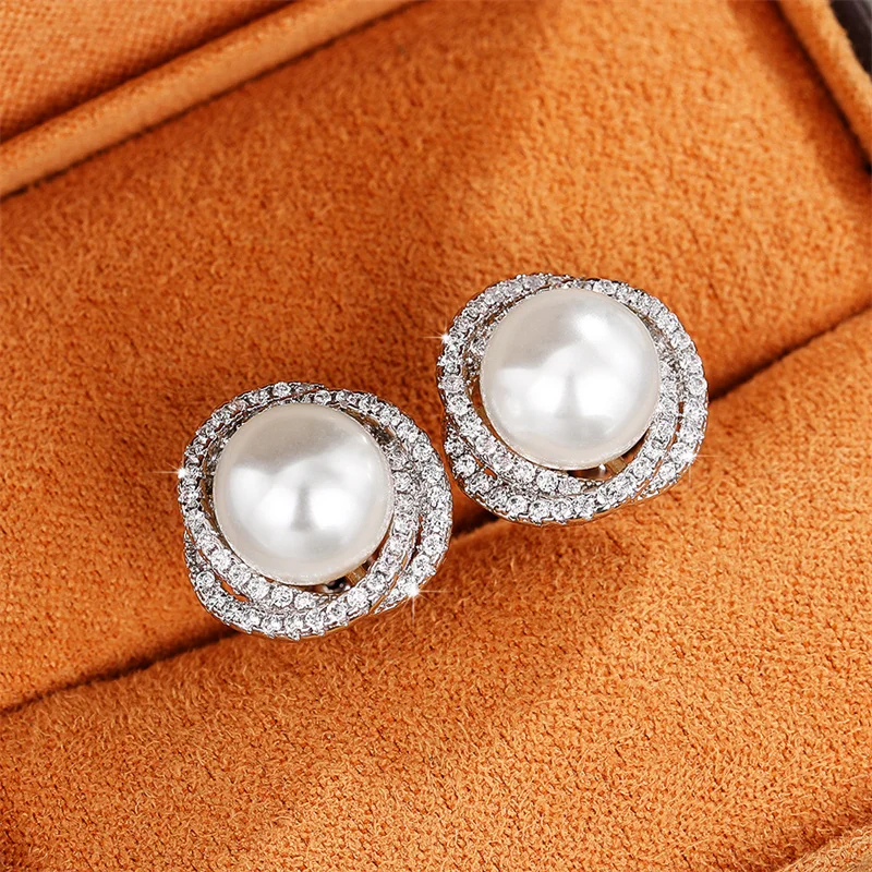 Shiny Pearl Stud Earrings Wedding Party Jewelry