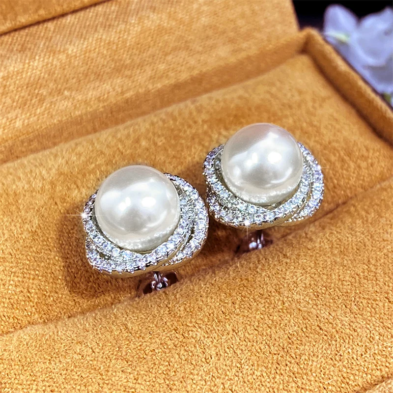 Shiny Pearl Stud Earrings Wedding Party Jewelry