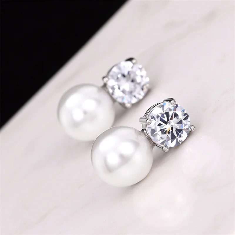 Pearl Earrings With Bright Crystal Wedding Jewelry