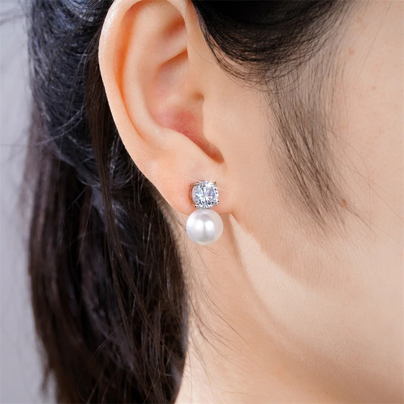 Pearl Earrings With Bright Crystal Wedding Jewelry