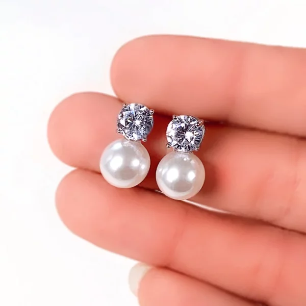 Pearl Earrings With Bright Crystal Wedding Jewelry