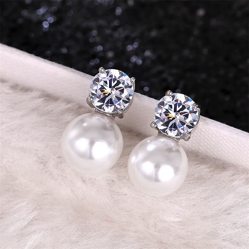 Pearl Earrings With Bright Crystal Wedding Jewelry