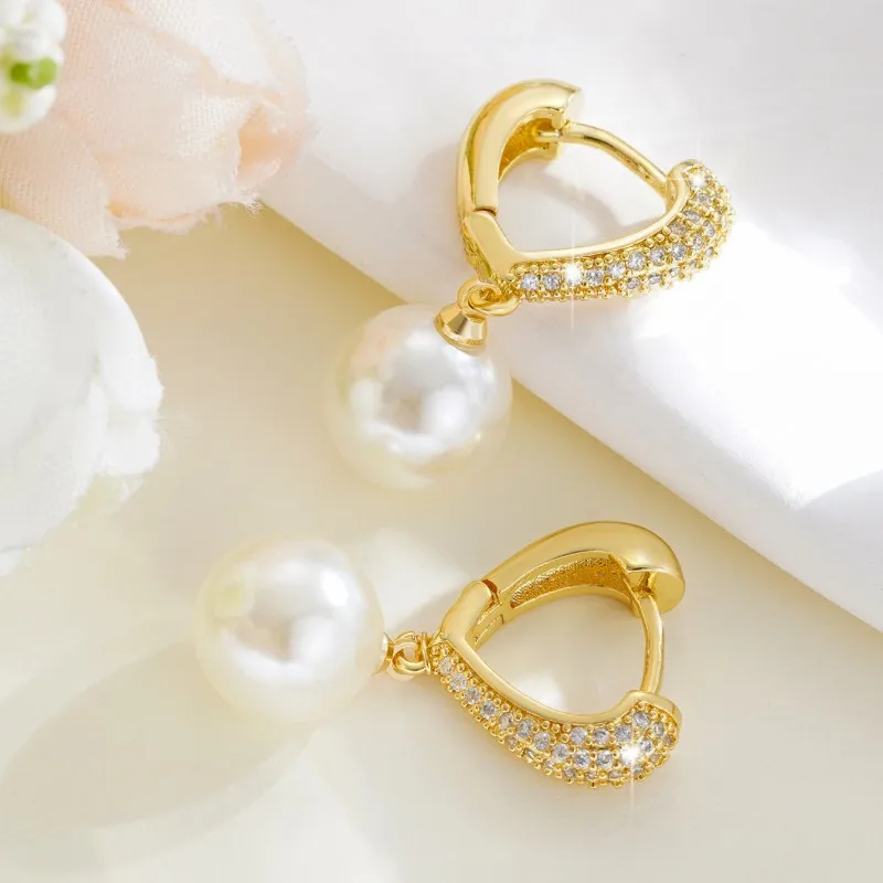 Pearl Gold Dangle Earrings Wedding Jewelry